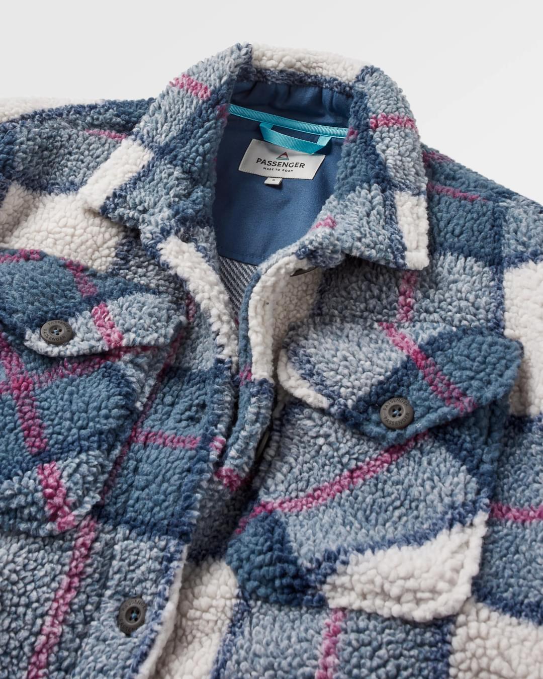 Cloudy Recycled Deep-Pile Sherpa Fleece Shirt - Dark Denim Check