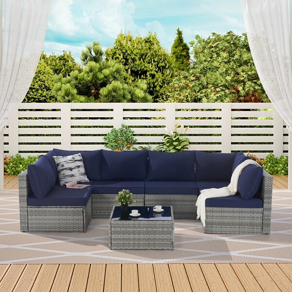 Outdoor Rattan 7 Pieces Furniture Sofa And Table Set