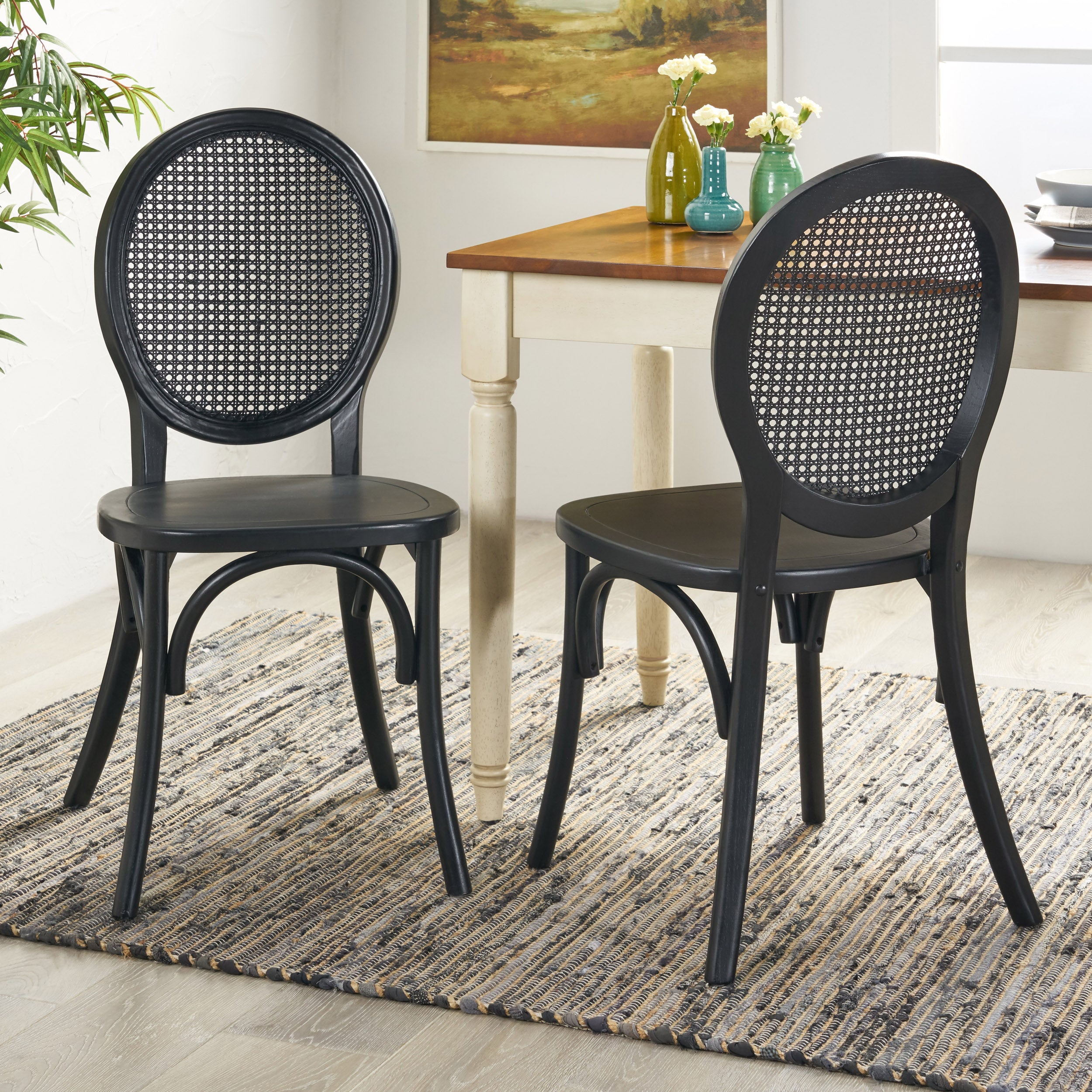 Ruhan Wooded Cane Back Dining Chair (Set of 2)