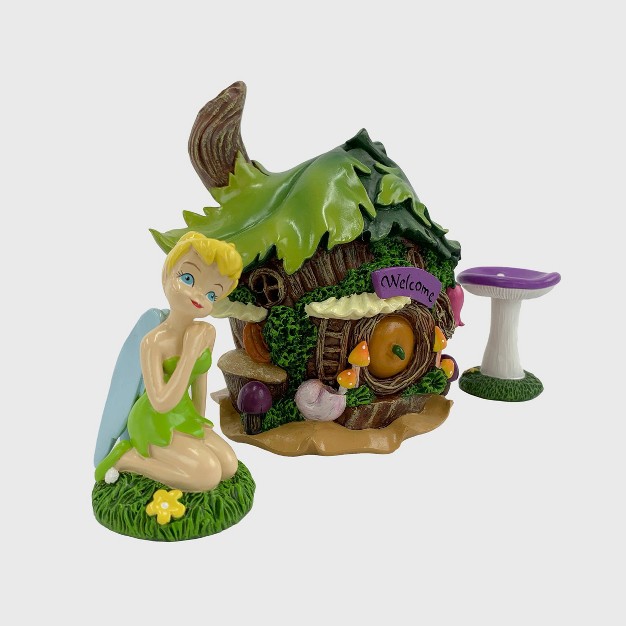 Disney Tinker Bell Miniature Resin Garden Set With Solar Tree House