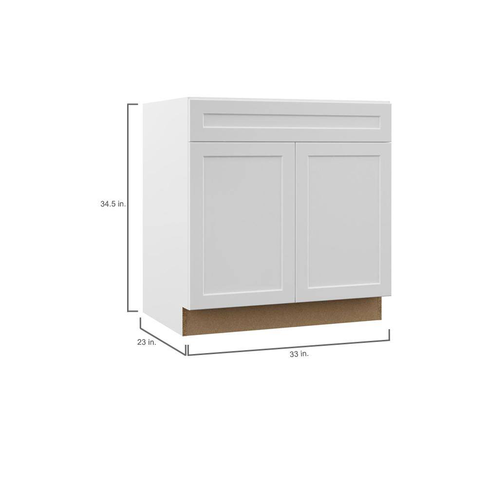 Hampton Bay Designer Series Melvern Assembled 33x34.5x23.75 in. Sink Base Kitchen Cabinet in White BS33-MLWH