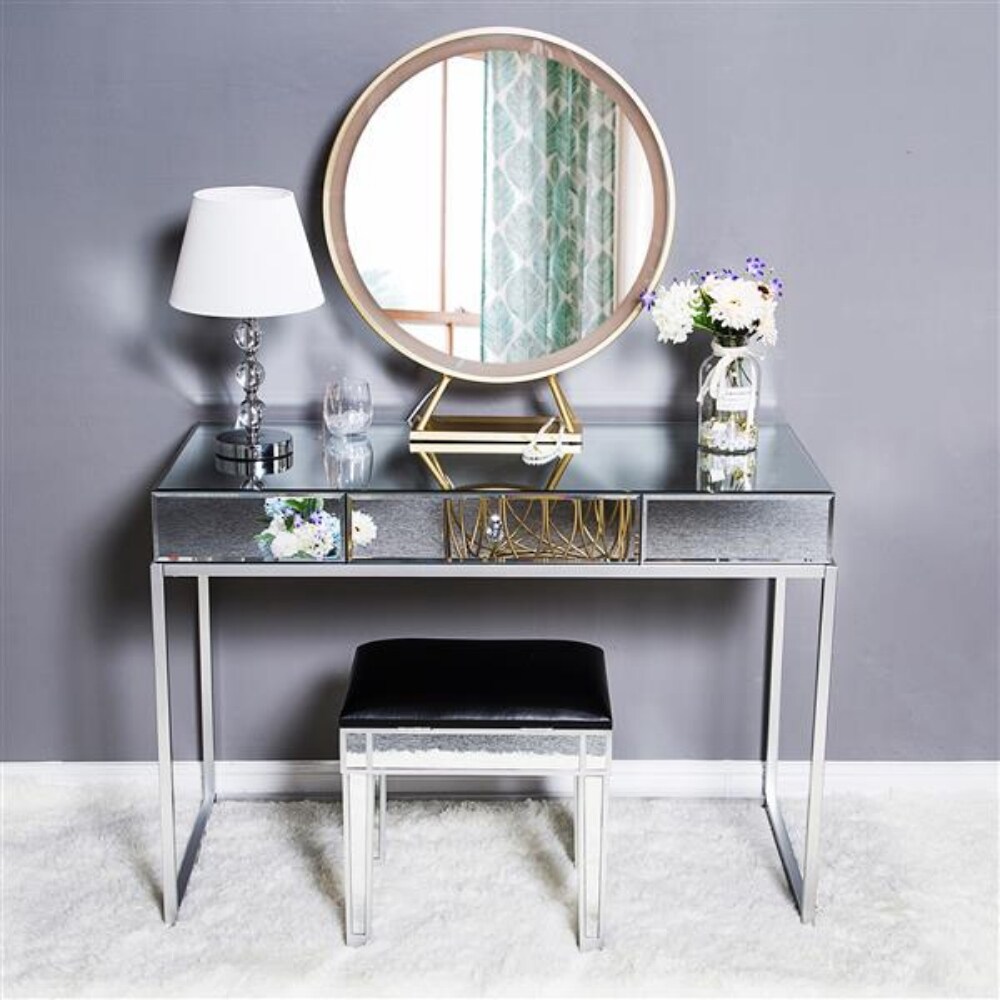 One Drawer Modern Mirrored Glass   (42.13 x 19.29 x 29.92)\