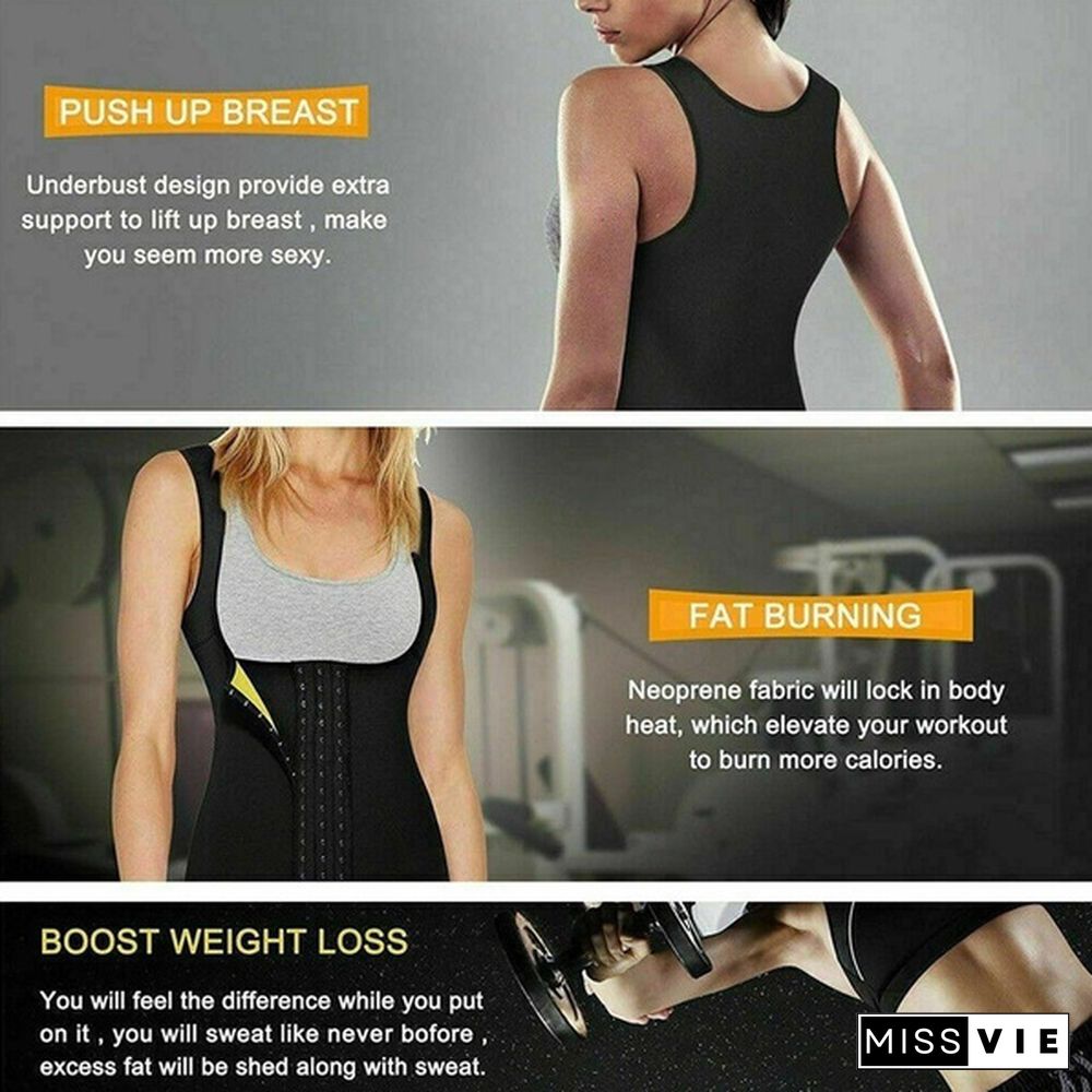 Women Sweat Vest Weight Loss Slimming Waist Trainer Corset Workout Body Shaper Compression Shirt Sport Tank Top