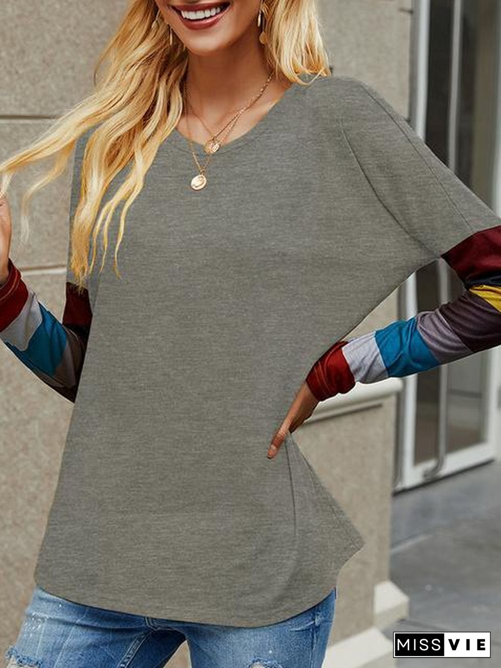 Casual Round Neck Striped Long Sleeve T-Shirt