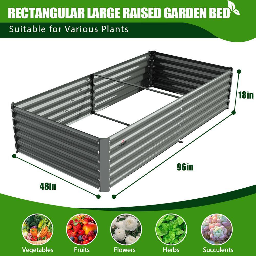 Cesicia 8 ft. L x 4 ft. W x 1.5 ft. H Gray Rectangular Galvanized Steel Raised Garden Bed Above Ground Modular Planter Boxes ANG007bedwyt