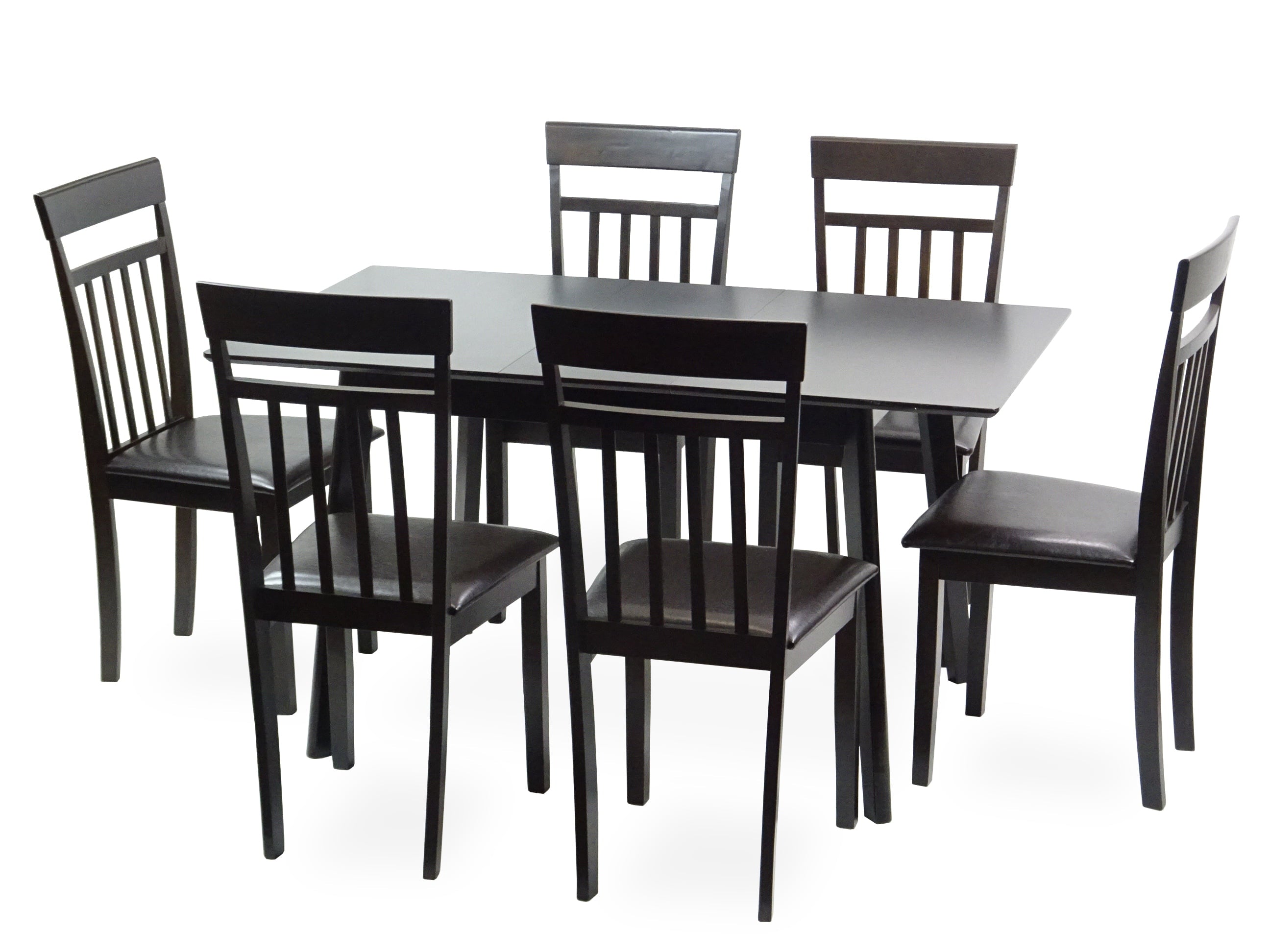 Wickerix Dining Room Set of 6 Warm Chairs and Extendable Dining Table Kitchen Dinette Modern Solid Wood, Espresso Color (Black)