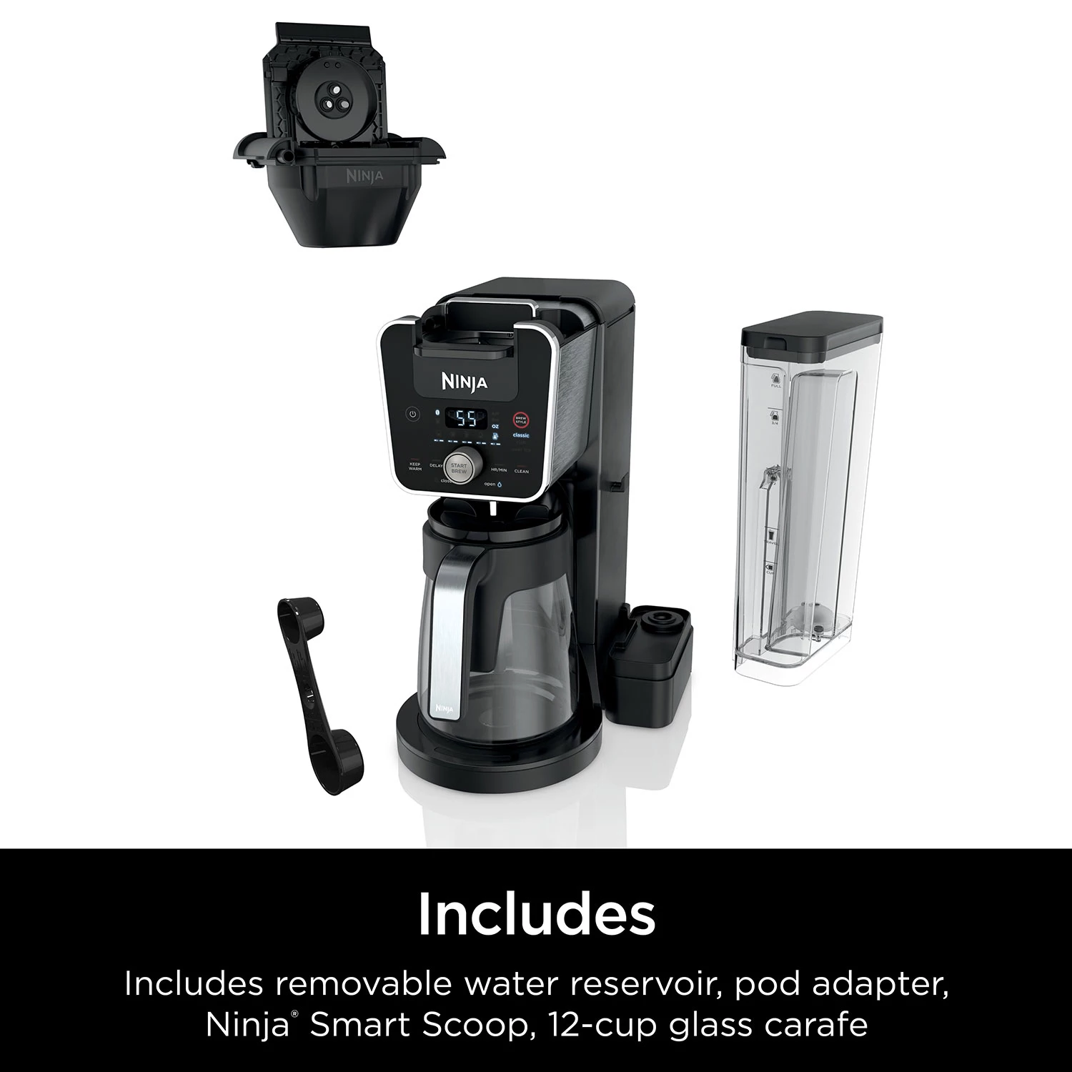 Ninja CFP201 DualBrew System 12-Cup Coffee Maker， Single-Serve for Grounds and K-Cup Pod Compatible， 3 Brew Styles， 60-oz. Water Reservoir and Carafe， Black