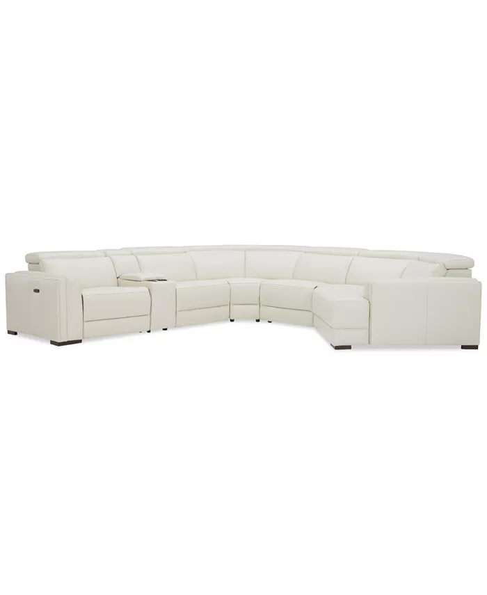 Furniture Jenneth 6-Pc. Leather Sofa with 2 Power Motion Recliners and Cuddler