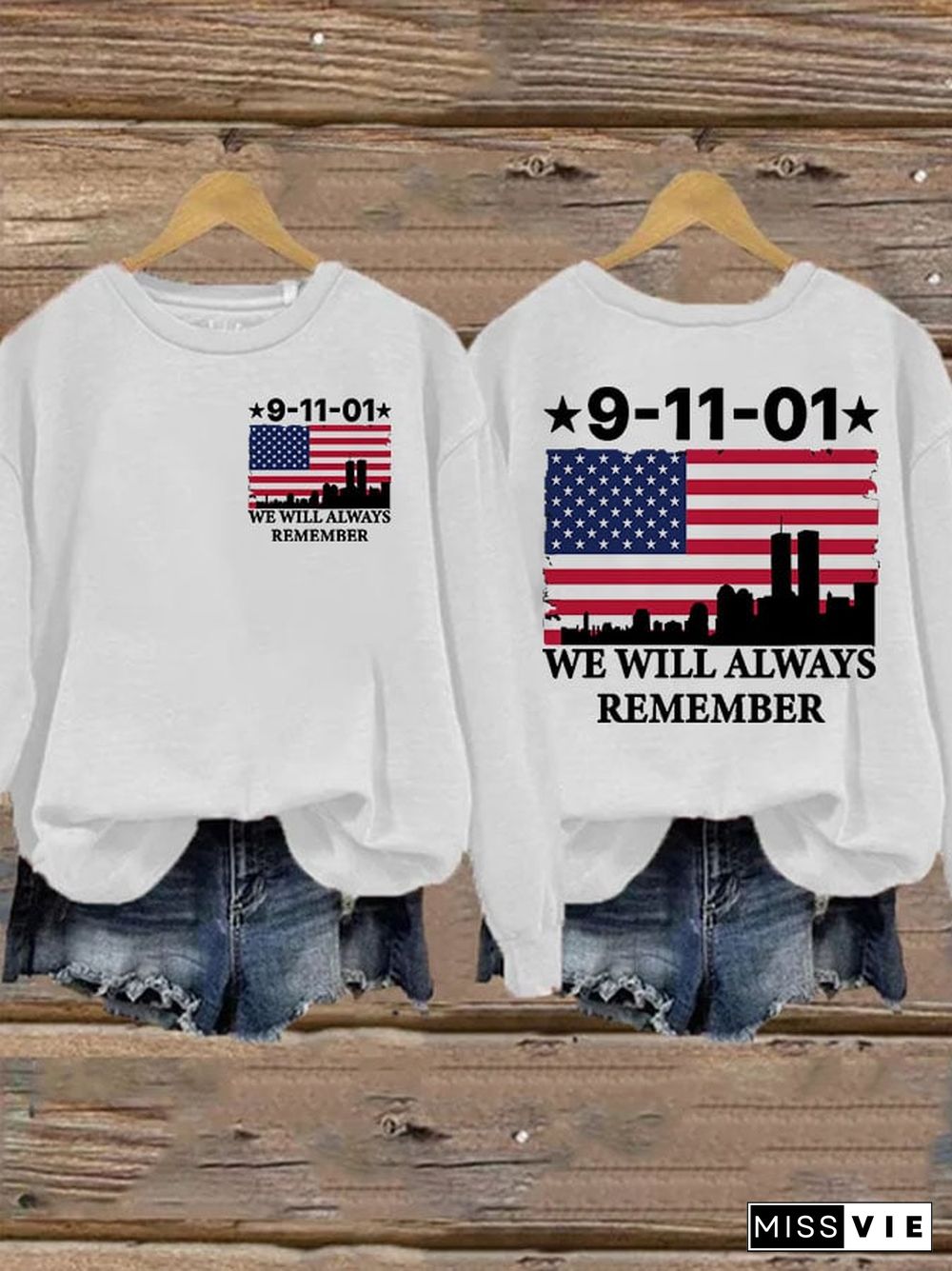 Women's Casual We Will Always Remember Never Forget 911 Print Long Sleeve Sweatshirt