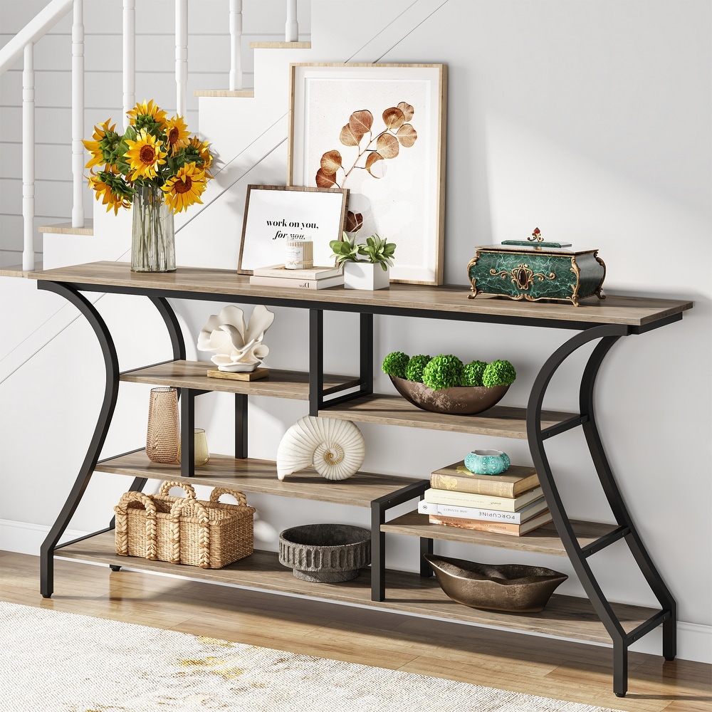 70.9 Inch Extra Long Console Table with Storage Shelves