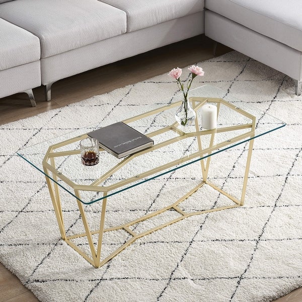 ivinta Modern Gold Glass Coffee Table for Living Room with Metal Frame - 43.30