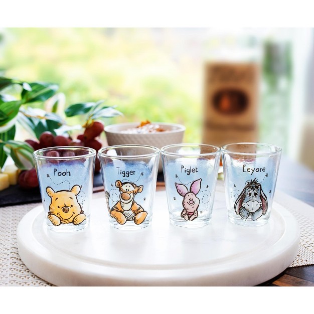 Silver Buffalo Disney Winnie The Pooh Character Portraits 1 5 ounce Mini Shot Glasses Set Of 4