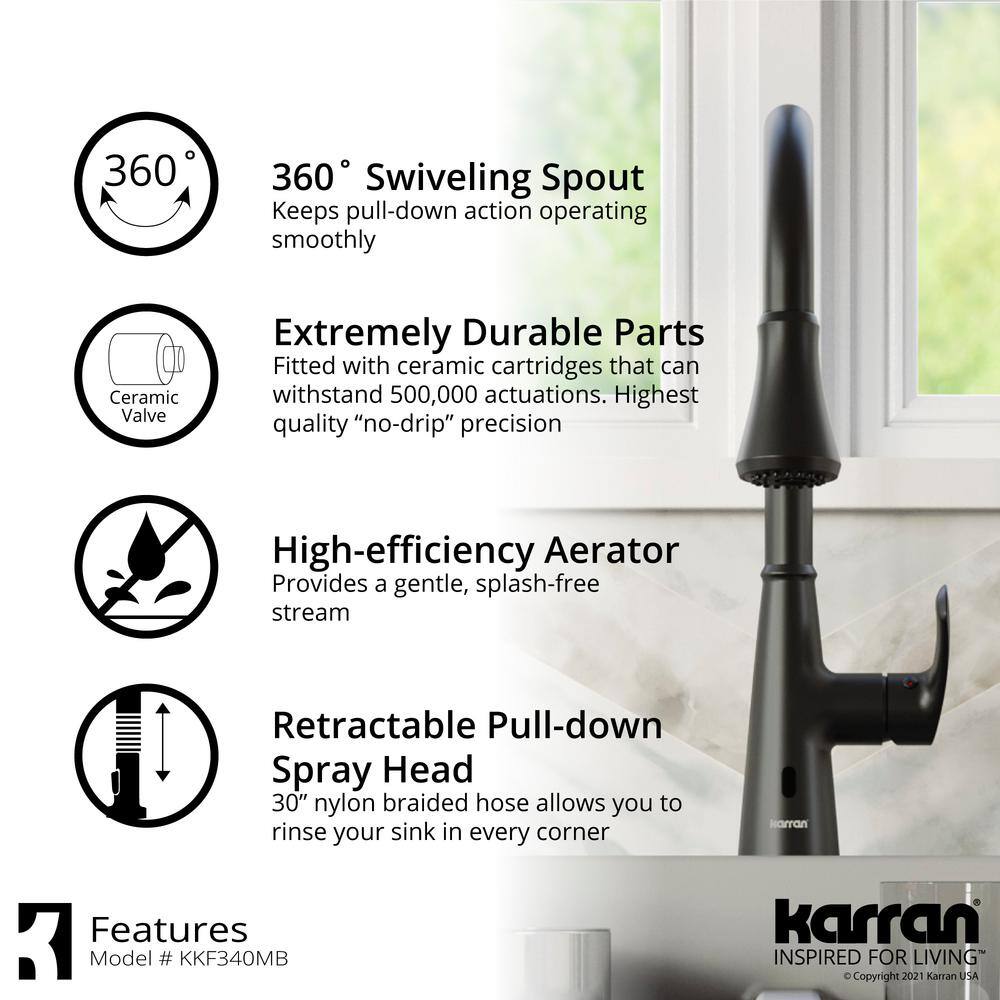 Karran Kadoma Single Handle Touchless Pull-Down Sprayer Kitchen Faucet in Matte Black KKF340MB