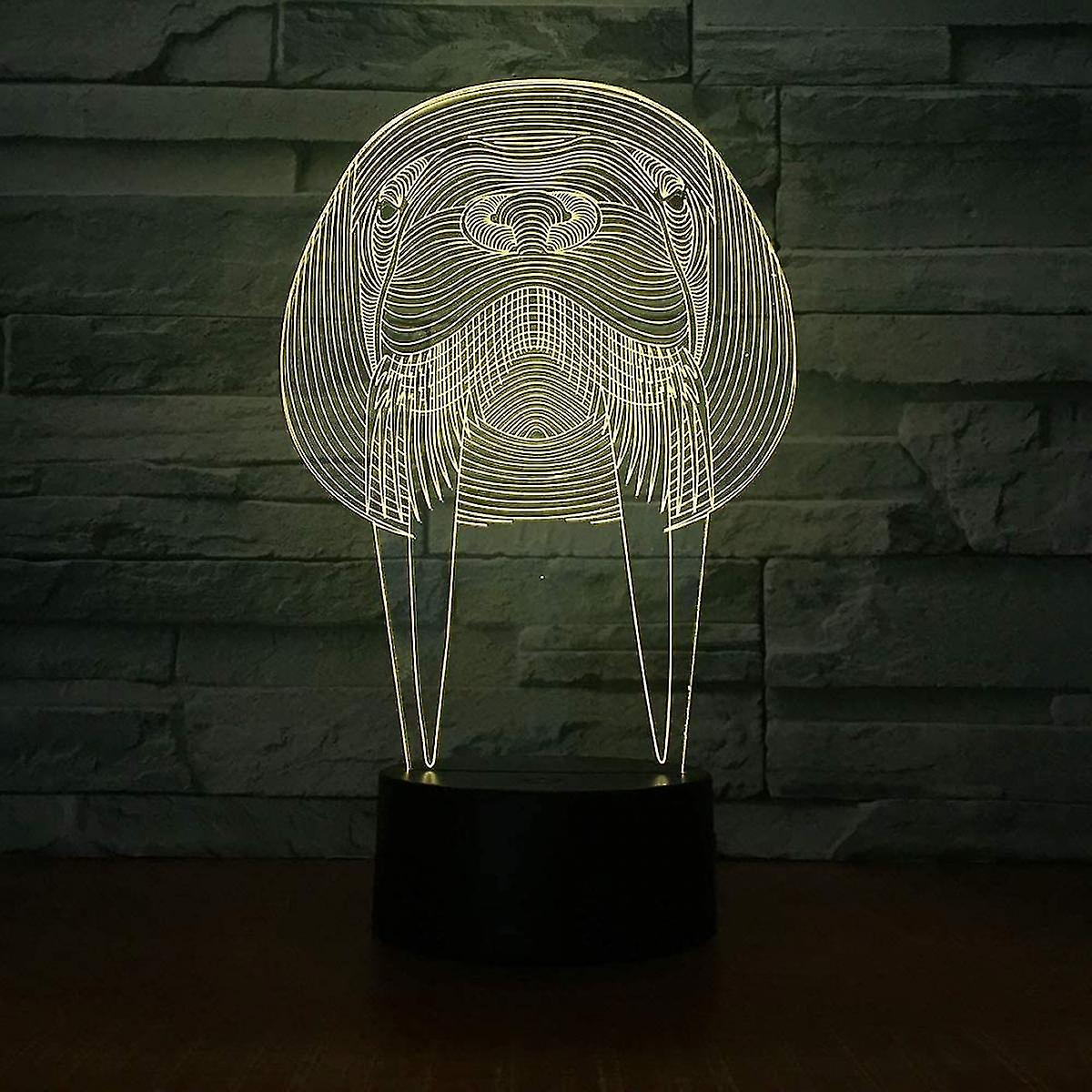 Animal Walrus Shape 3d Illusion Light 7 Colors Change Timing Touch Button Led Night Light Gift Toy