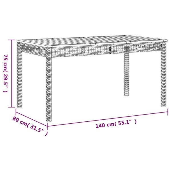 vidaXL Patio Table Furniture Outdoor Garden Backyard Poly Rattan Acacia Wood