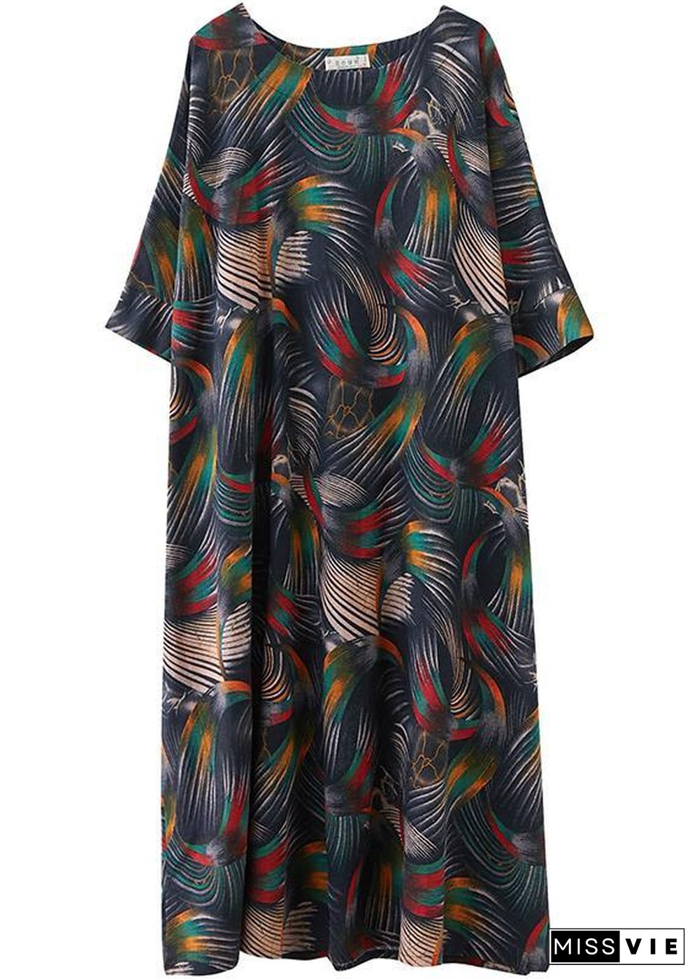 Chic O Neck Summer Dress Work Outfits Abstract Pattern Maxi Dresses