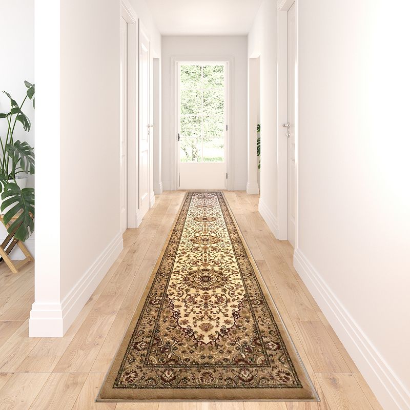 Masada Rugs Masada Rugs Bellagio Collection 3'x20' Traditional Area Rug Runner in Ivory - Design B401