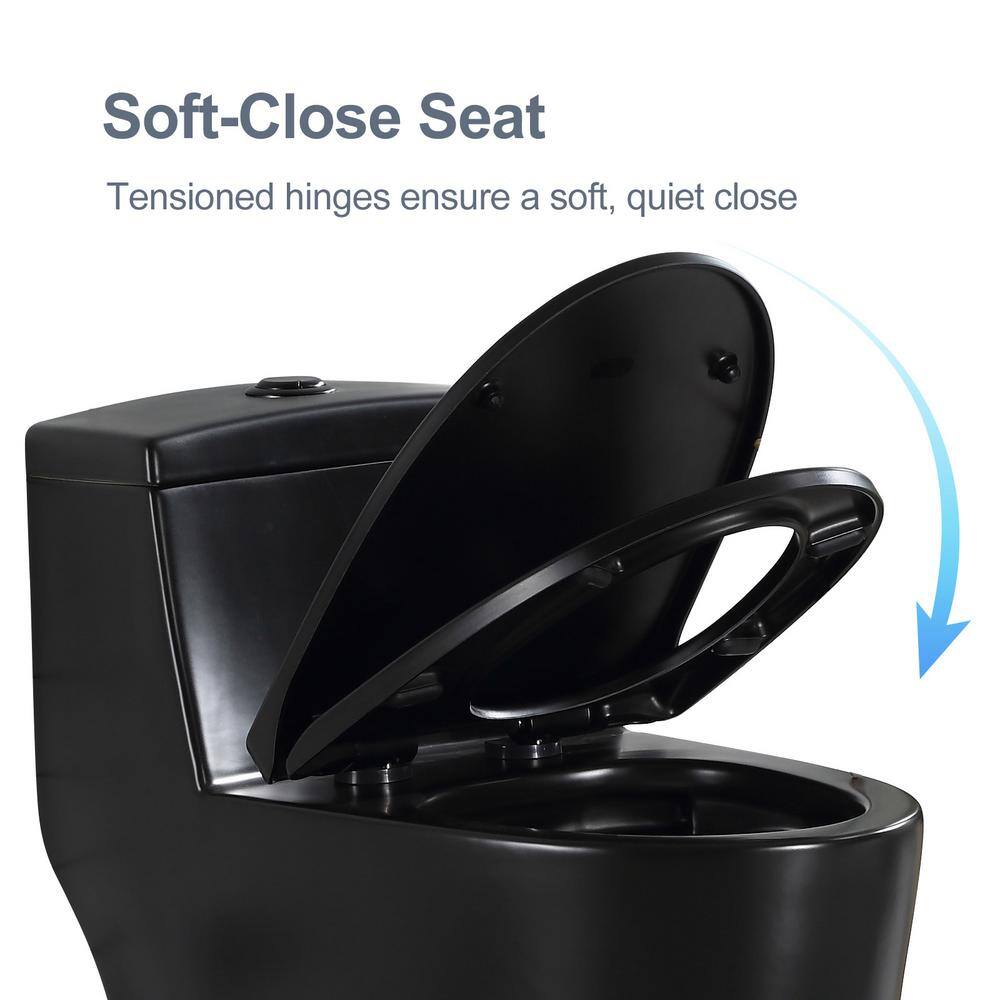 HOROW 1-piece 0.81.28 GPF Dual Flush Elongated Toilet in. Black Seat Included HR-0080B