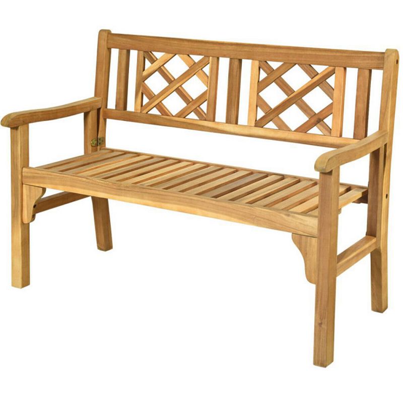 Hivago Patio Foldable Bench with Curved Backrest and Armrest