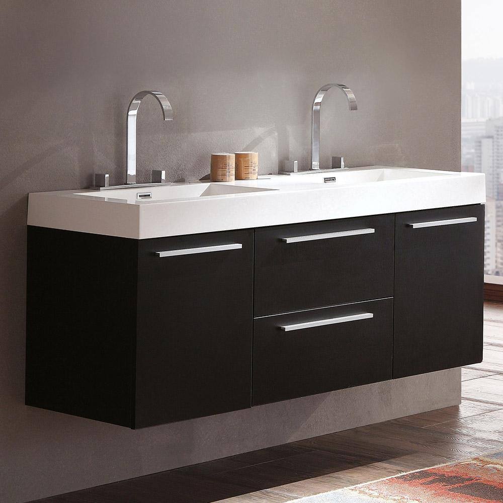 Fresca Opulento 54 in. Double Vanity in Black with Acrylic Vanity Top in White with White Basins FCB8013BW-I