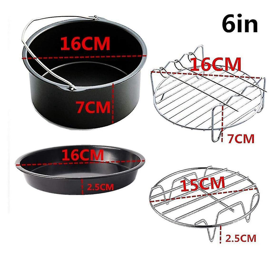 4 Pcs Air Fryer Accessories 6 Inch Fit For Airfryer 2.3-3.2qt Baking Basket Pizza Plate Grill Pot K