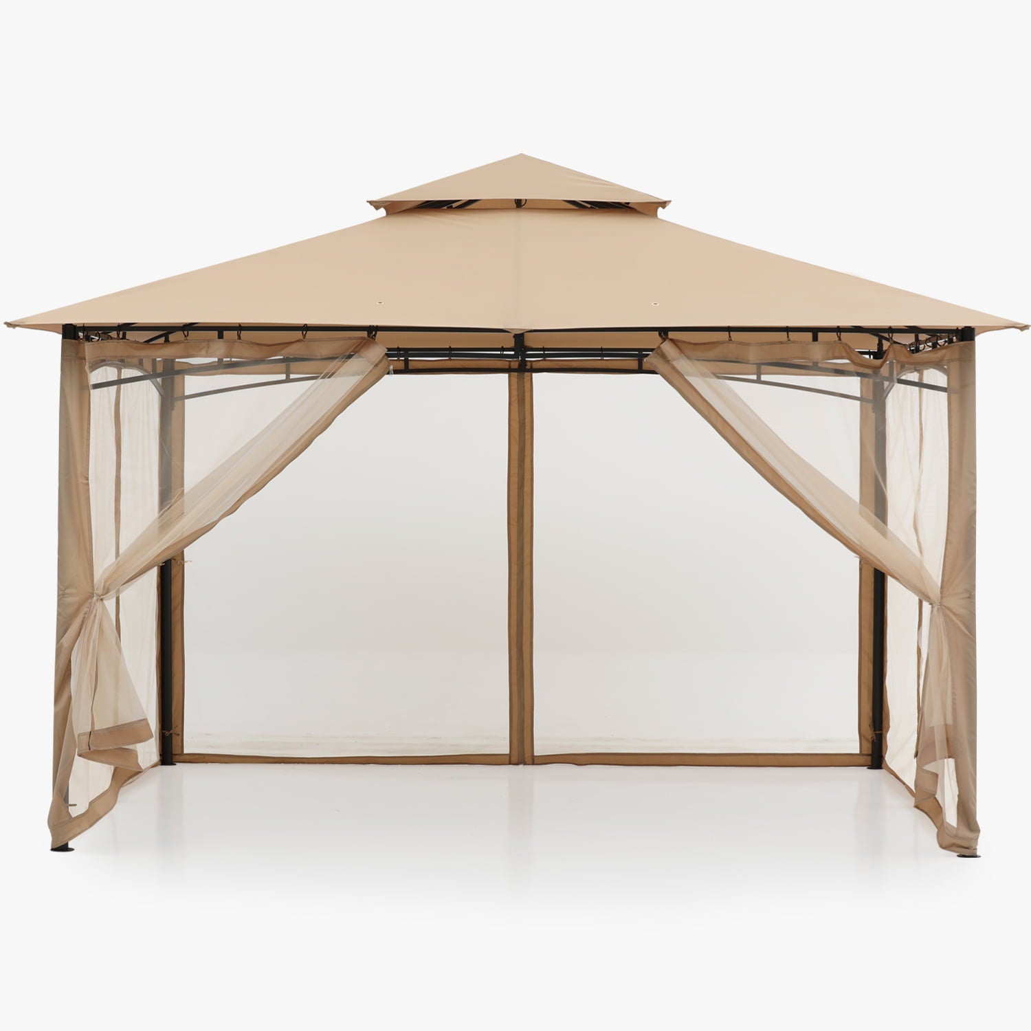 ABCCANOPY 11'x11' Patio Gazebo With Mosquito Netting and Double Soft Roof Canopies for Shade and Rain,Khaki