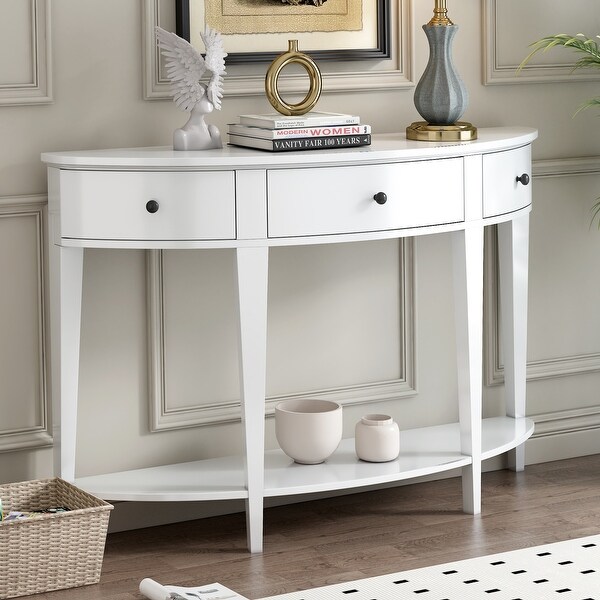 U-Style Modern Curved Console Table Sofa Table with 3 drawers and 1 Shelf for Hallway; Entryway; Living Room - 51.2