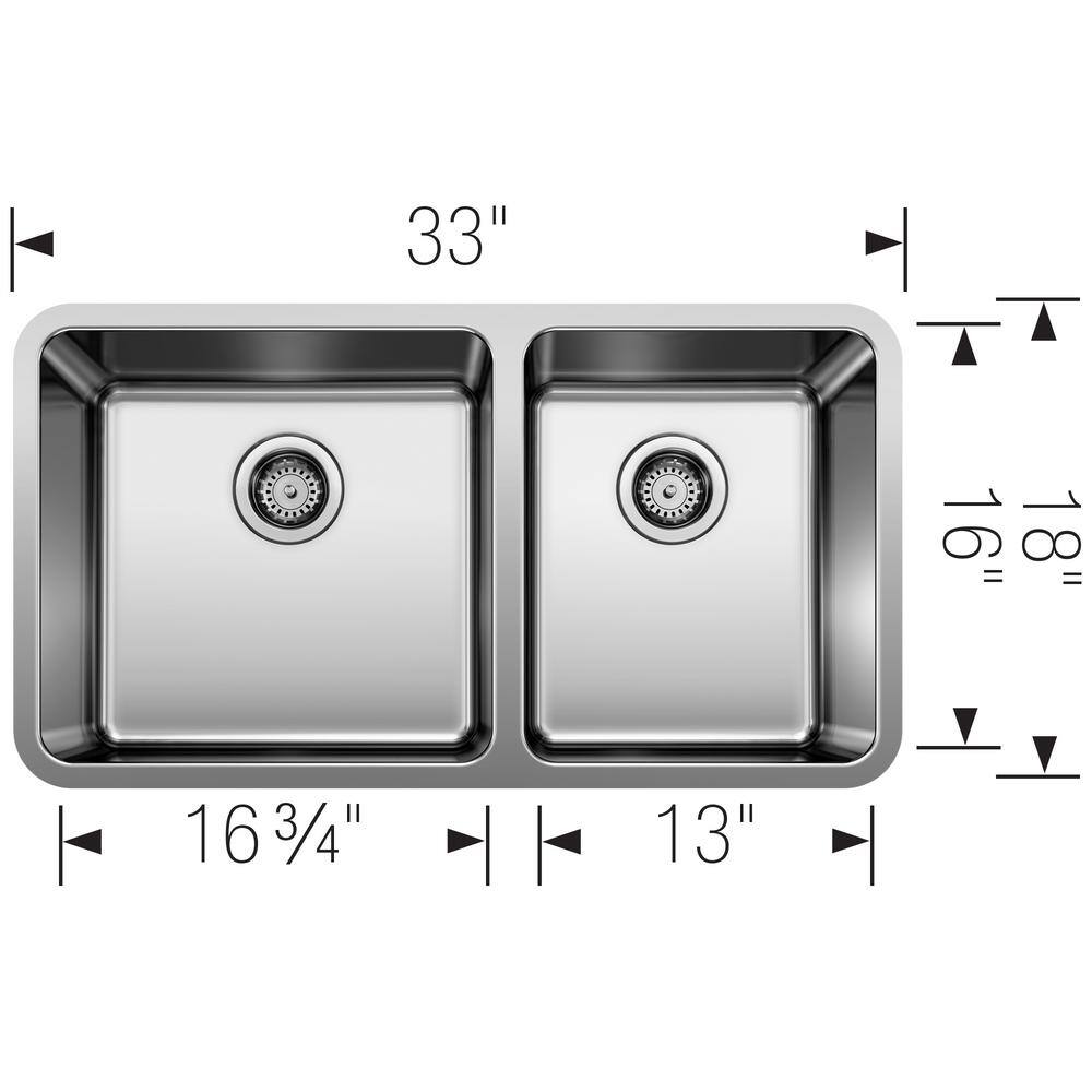 Blanco FORMERA Undermount Stainless Steel 33 in. 6040 Double Bowl Kitchen Sink 442769