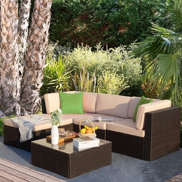 Homall 5 Pieces Wicker Patio Furniture Sets Rattan Outdoor Sectional Sofa