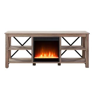 MeyerCross Sawyer 58 in. Gray Oak TV Stand Fits TV's up to 65 in. with Crystal Fireplace Insert TV1010