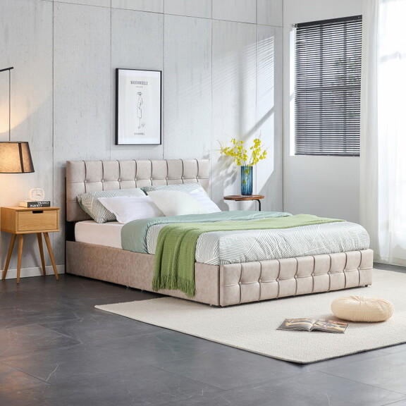 Full Size Upholstered Platform Bed Frame with Adju...