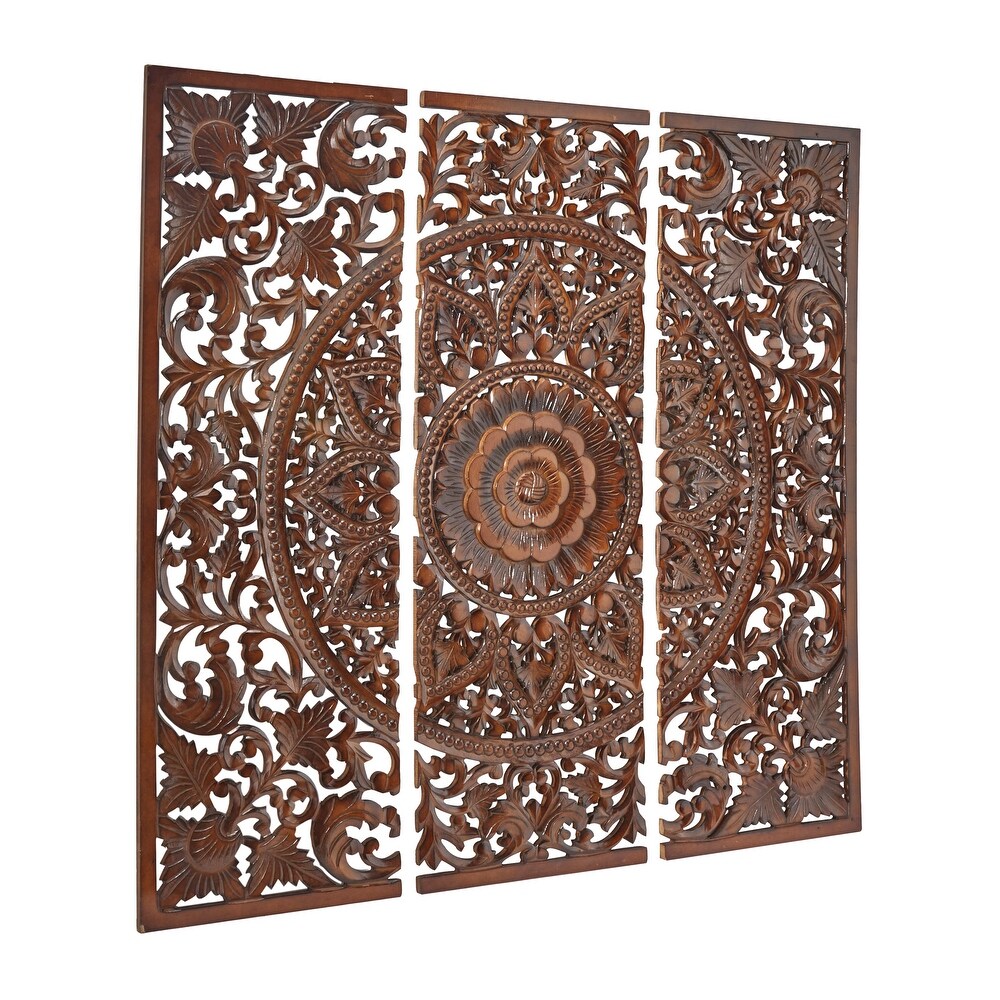 Wood Bohemian Carved Floral Wall Decor ( Set of 3)