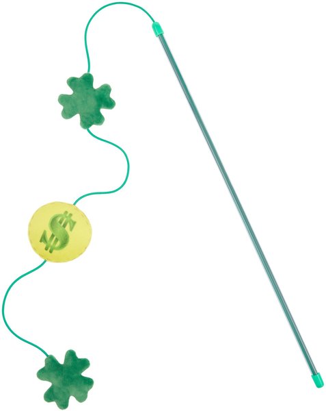 Frisco St. Patrick's Shamrock and Gold Coins Teaser Wand Cat Toy with Catnip