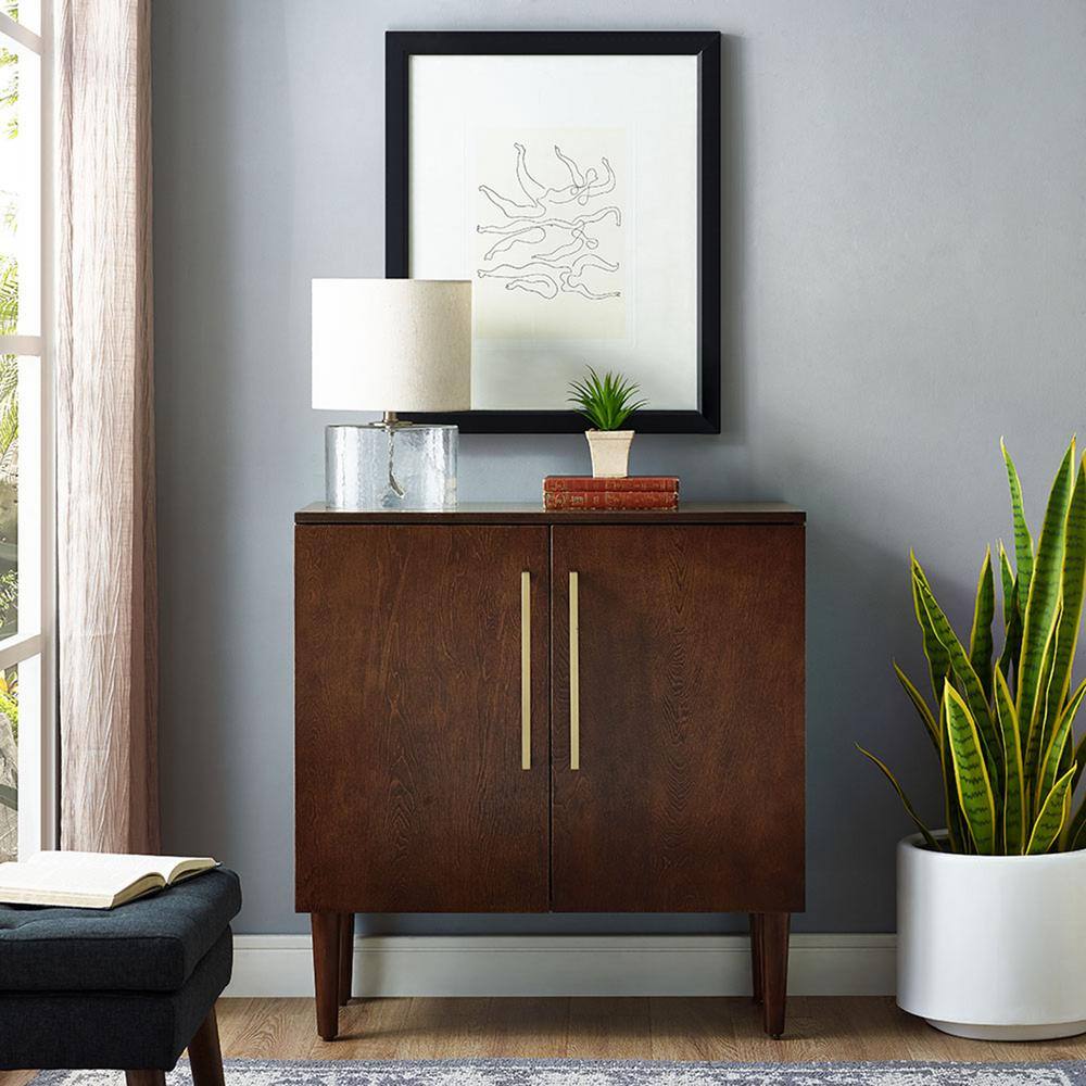 CROSLEY FURNITURE Everett 31 in. Mahogany Standard Rectangle Wood Console Table with Cabinet CF6122-MA