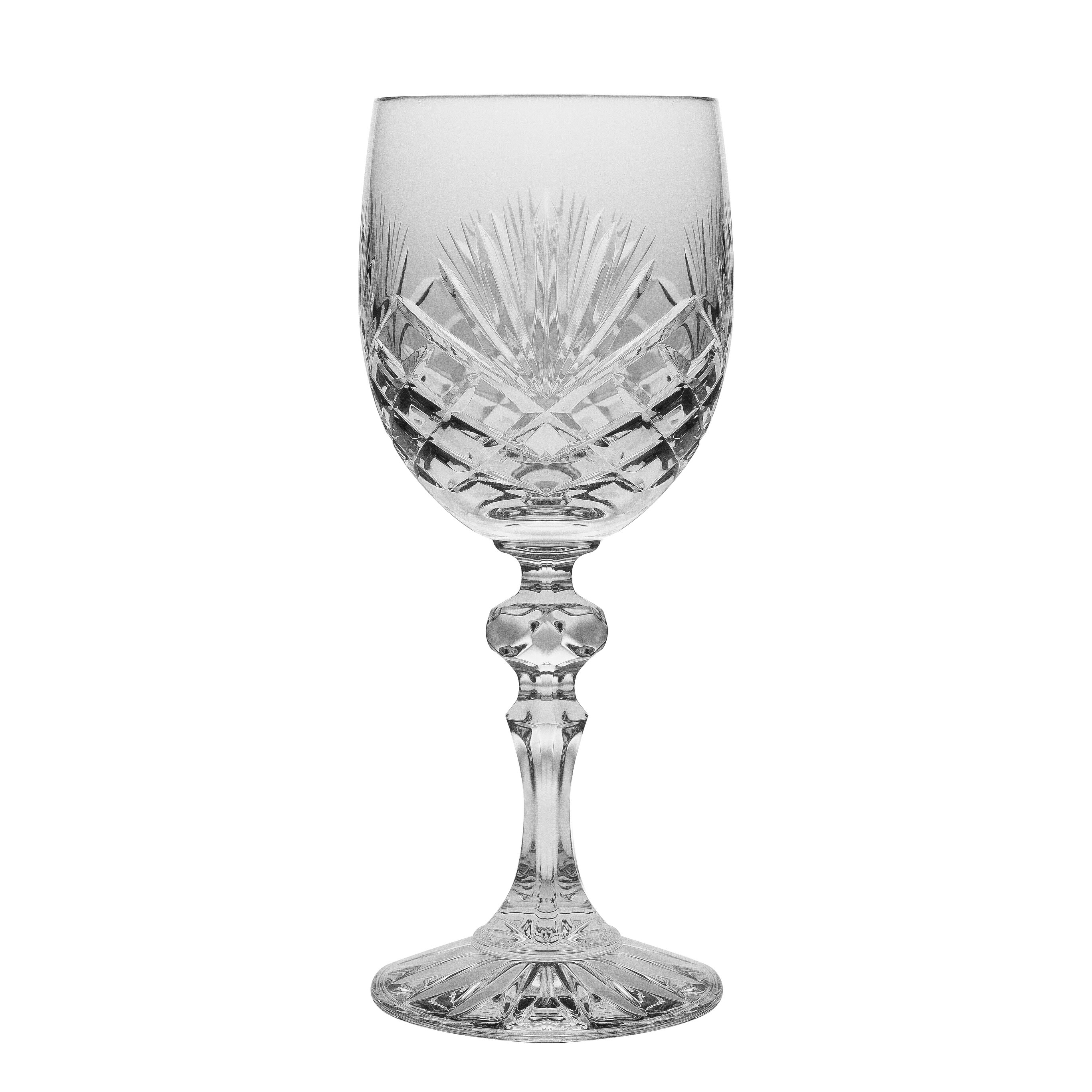 Wine Goblet - Crystal - Glasses - Beautifully Hand Cut - 6 oz. - European Quality - by Majestic Gifts Inc. - Made in Europe