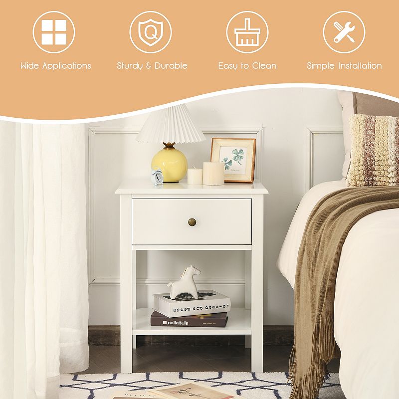 Nightstand End Table with Drawer and Shelf