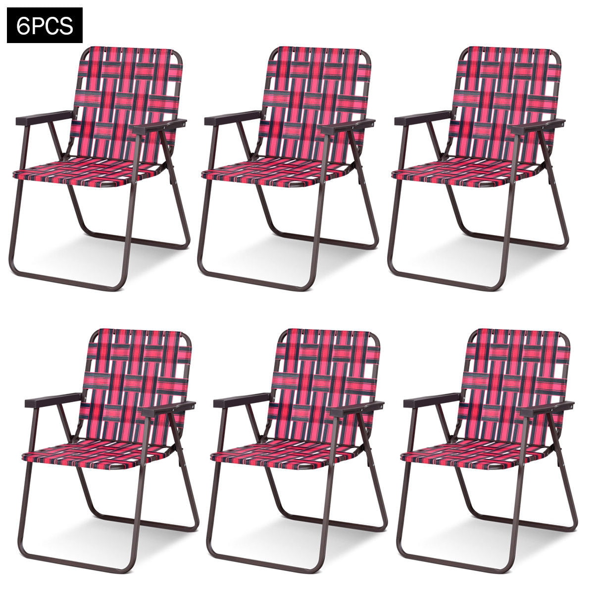 6 Pcs Folding Beach Chair and Lawn Web Chair with Armrest