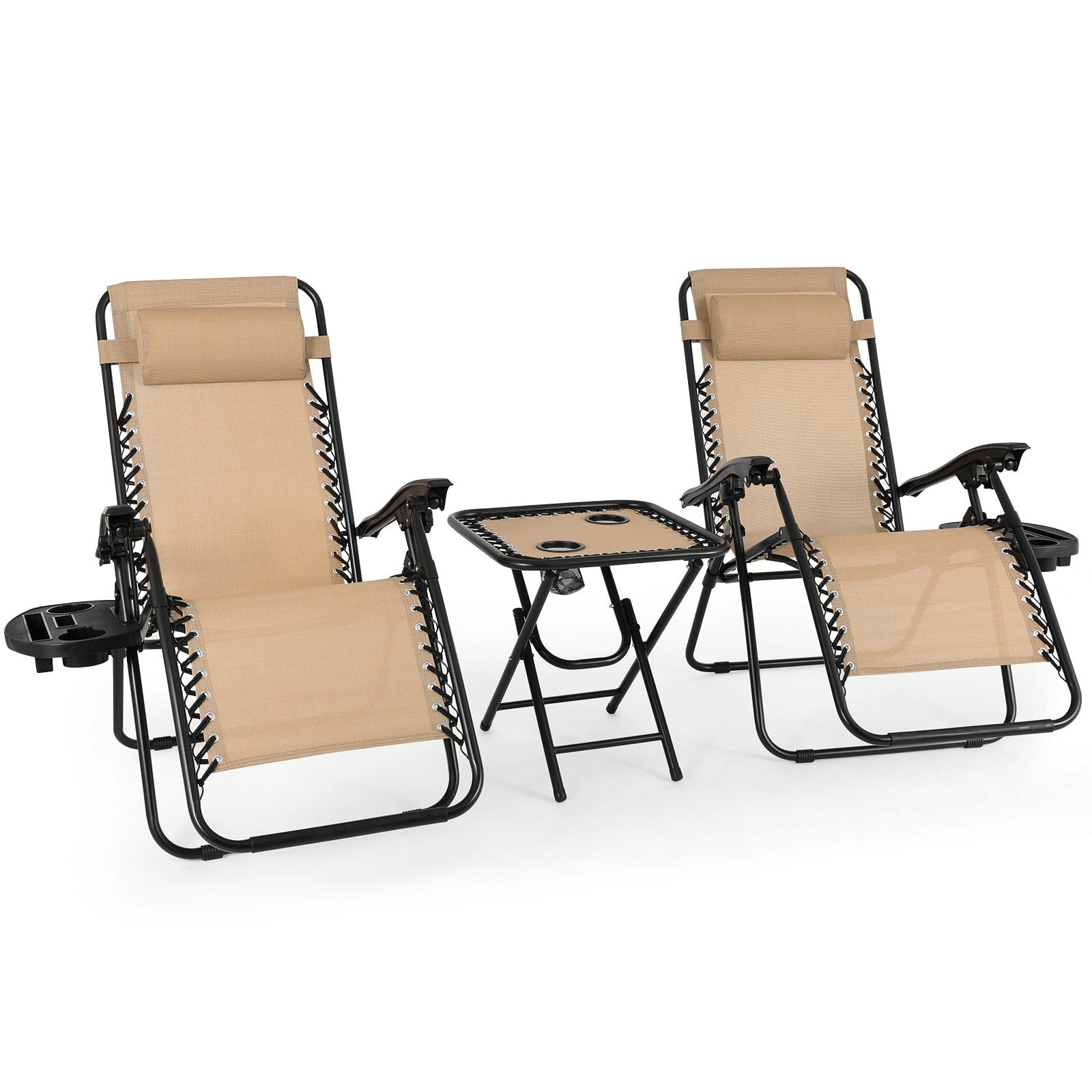 OKVAC Foldable Zero Gravity Chair Adjustable Outdoor Lounge Chair with Cup Holder Tray