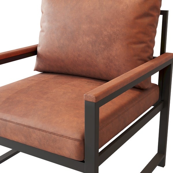 Modern Faux Leather Accent Chair with Black Powder Coated Metal Frame