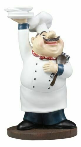 1 Be Our Guest French Bistro Chef Holding Plates And Utensils Statue Kitchen Decor EBR02