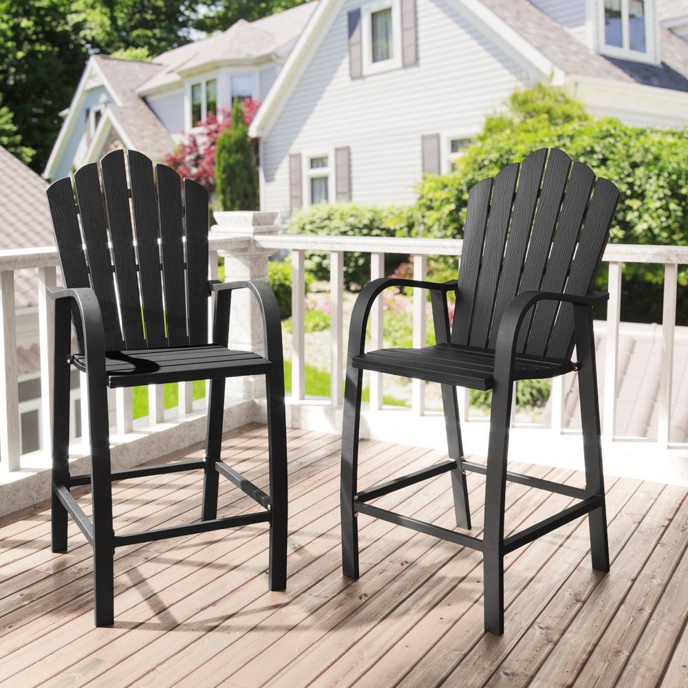 LUE BONA Black Aluminum Frame Outdoor Bar Stools Bar Height Adirondack Chairs (2-Pack) 2LB22PC0002-200