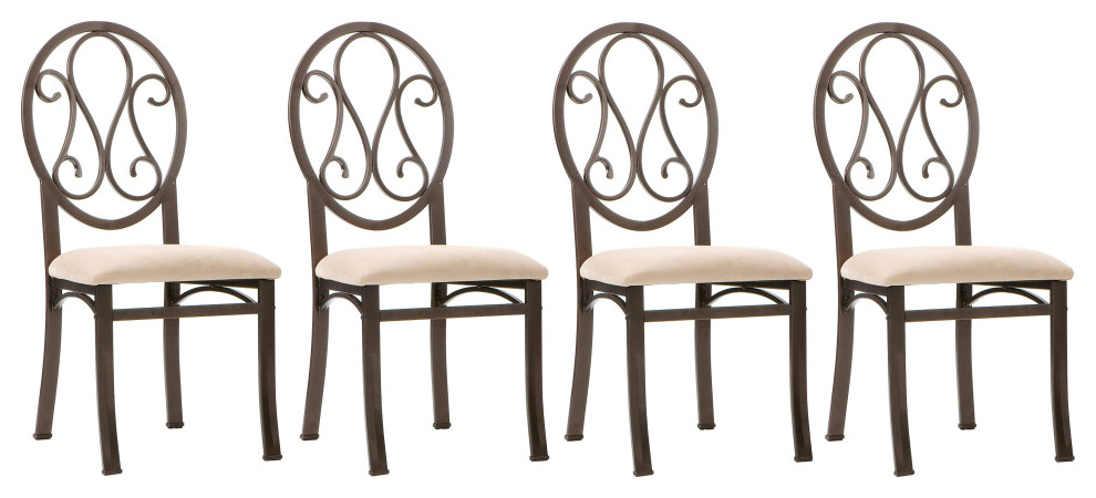 Set of 4 Dining Chair  Metal Frame With Padded Suede Seat  Dark Brown/Beige   Transitional   Dining Chairs   by Declusia  Houzz