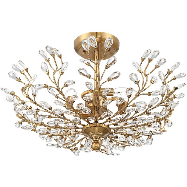 Wide Brass Vine Leaf 4 light Clear Crystal Glass For Bedroom House