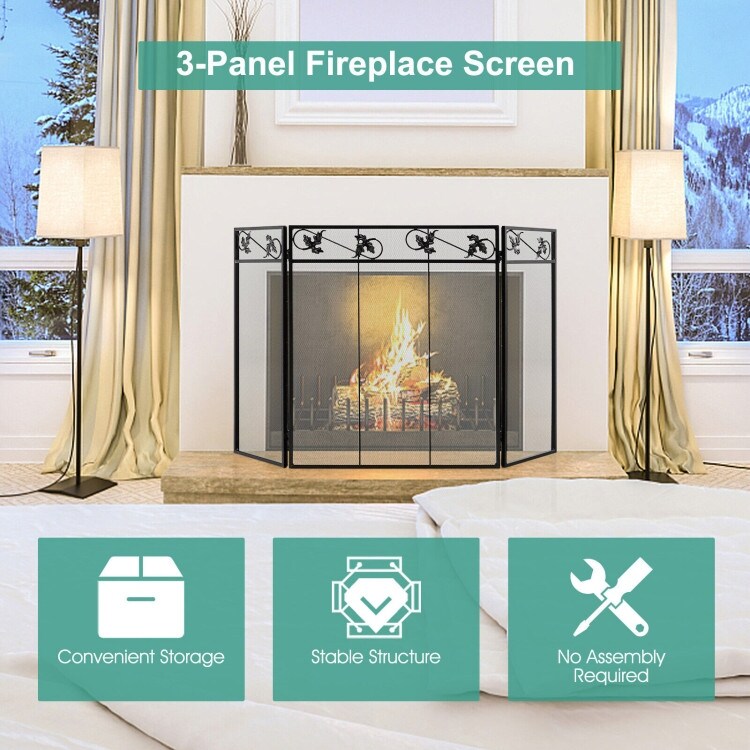 3 Panel Fireplace Screen Decor Cover with Exquisite Pattern