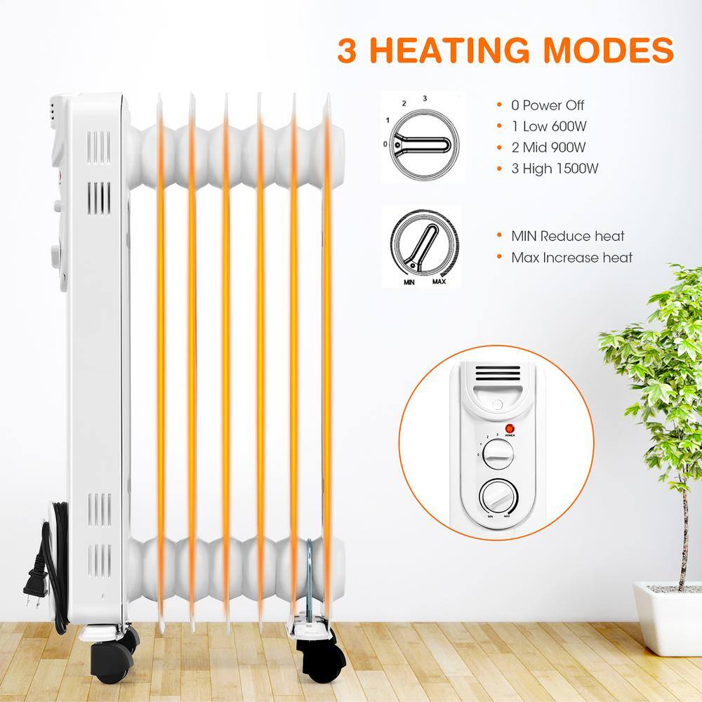 Costway 1500-Watt Electric Oil-Filled Radiator Space Heater 5-Fin Thermostat Room Radiant ES10047