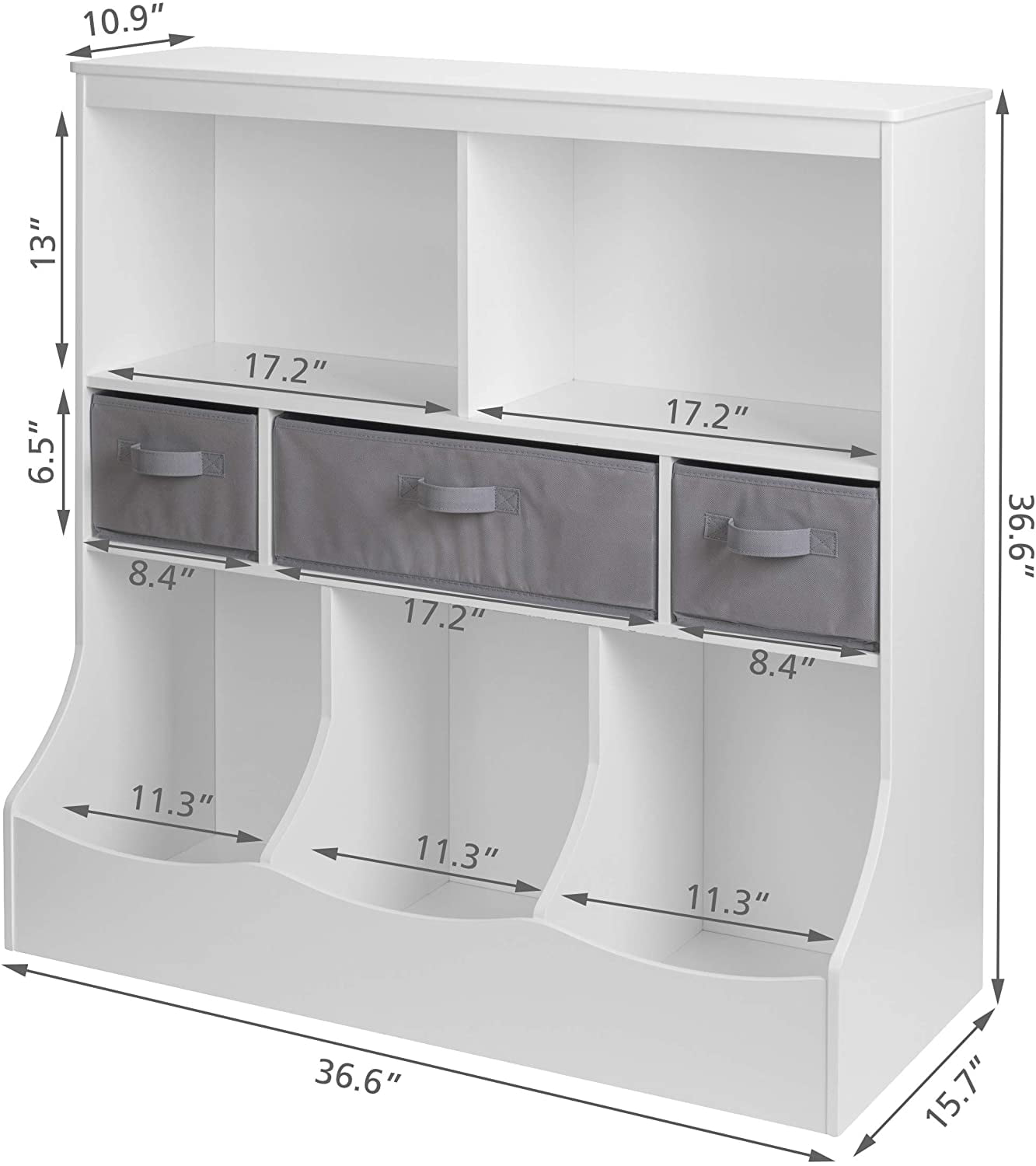 UTEX Toy Storage Organizer with Bookcase, Kid’s Bin Storage Unit with 3 Opening Shelves,White Toys Box Organizer