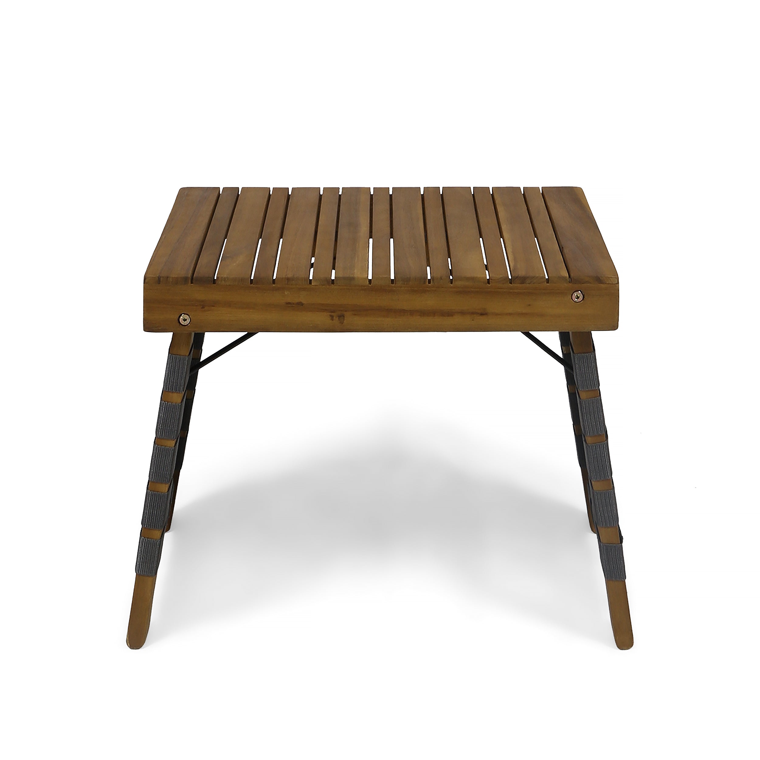 Riley Outdoor Acacia Wood Foldable Side Table, Brown Patina and Gray