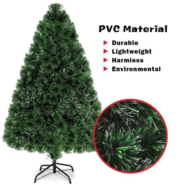 4Foot PreLit Fiber Optic PVC Christmas Tree with Sturdy Plastic Stand for Festive Decor