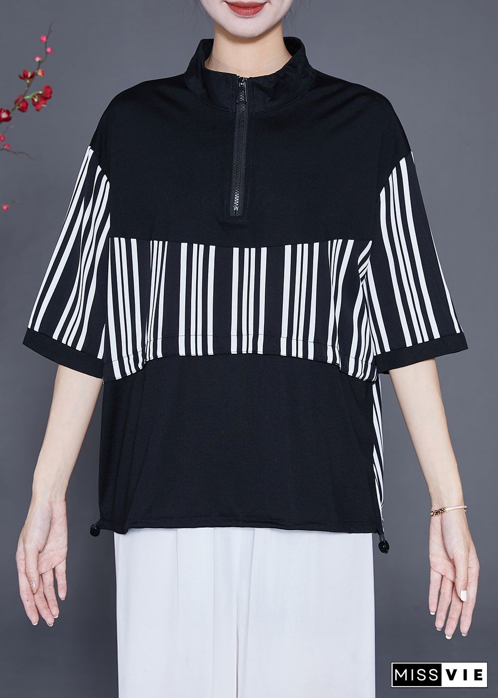 Loose Black Zip Up Striped Cotton Sweatshirts Tracksuits Summer