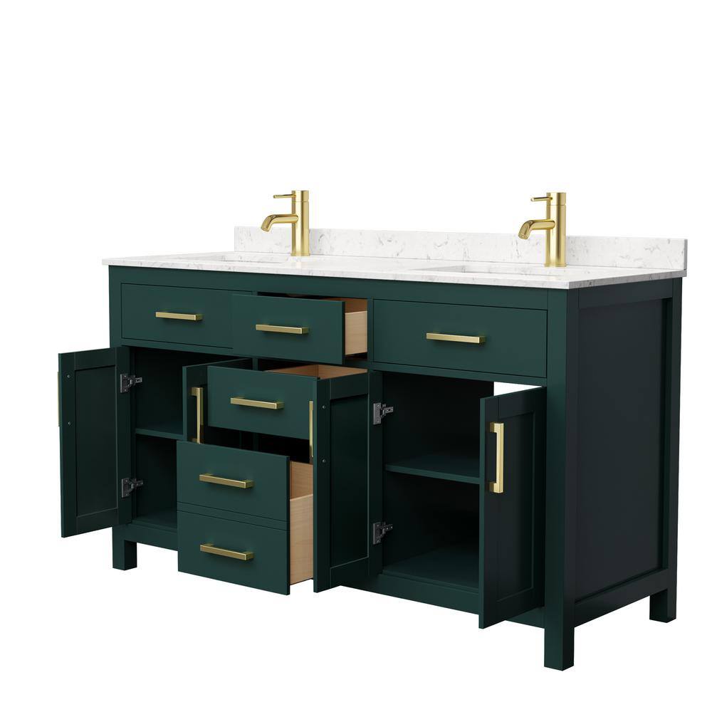 Wyndham Collection Beckett 60 in. W x 22 in. D x 35 in. H Double Sink Bathroom Vanity in Green with Carrara Cultured Marble Top WCG242460DGDCCUNSMXX